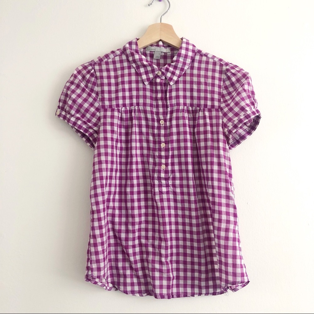 Old Navy gingham purple top with cap sleeves